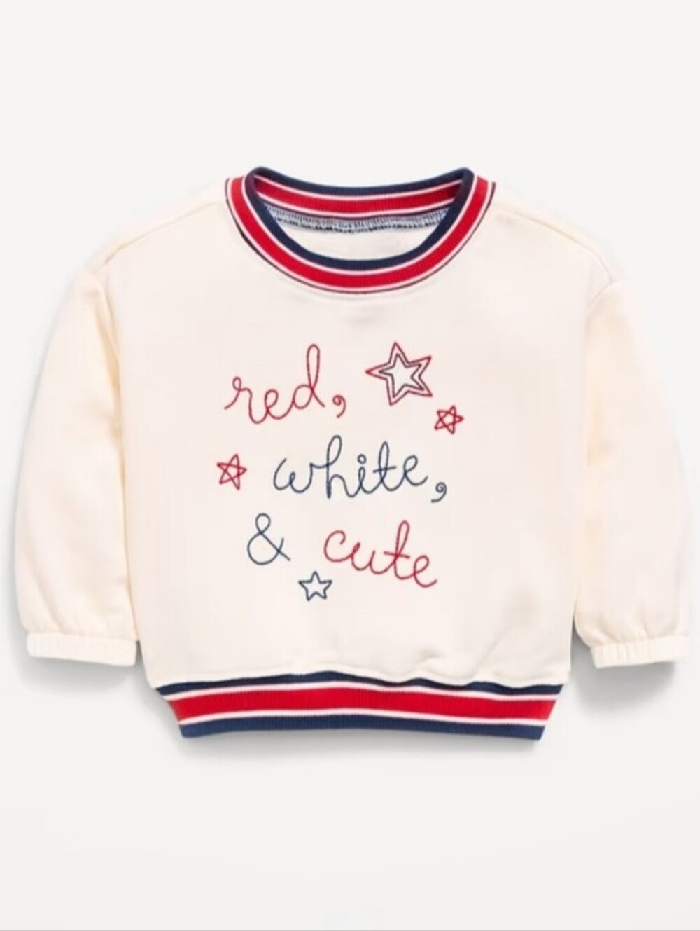 Old Navy Red White and Cute Star Crew Neck Sweatshirt Cream 18 - 24 M